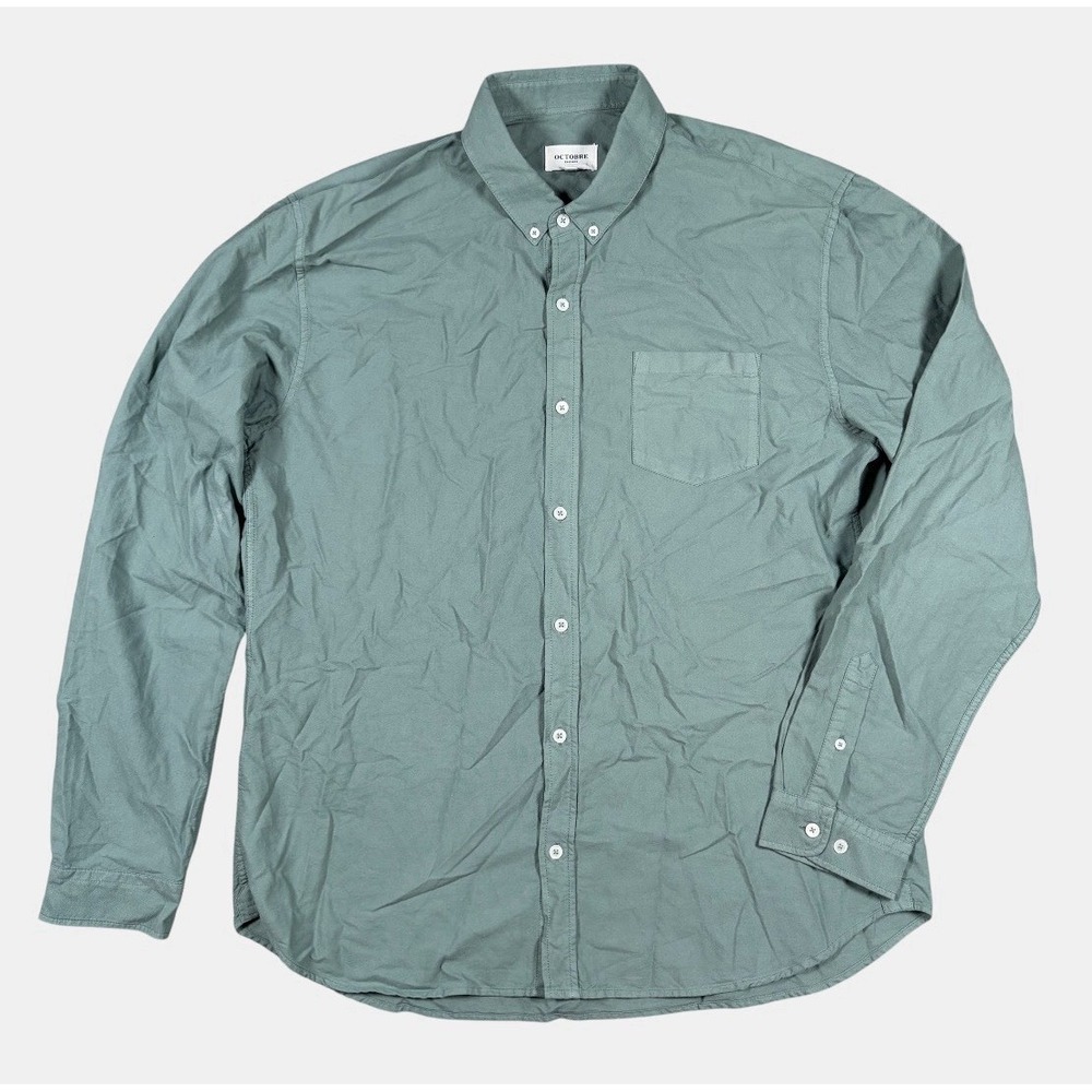 October Editions Button Down Oxford Shirt M Green Cotton Men's Sz 2XL